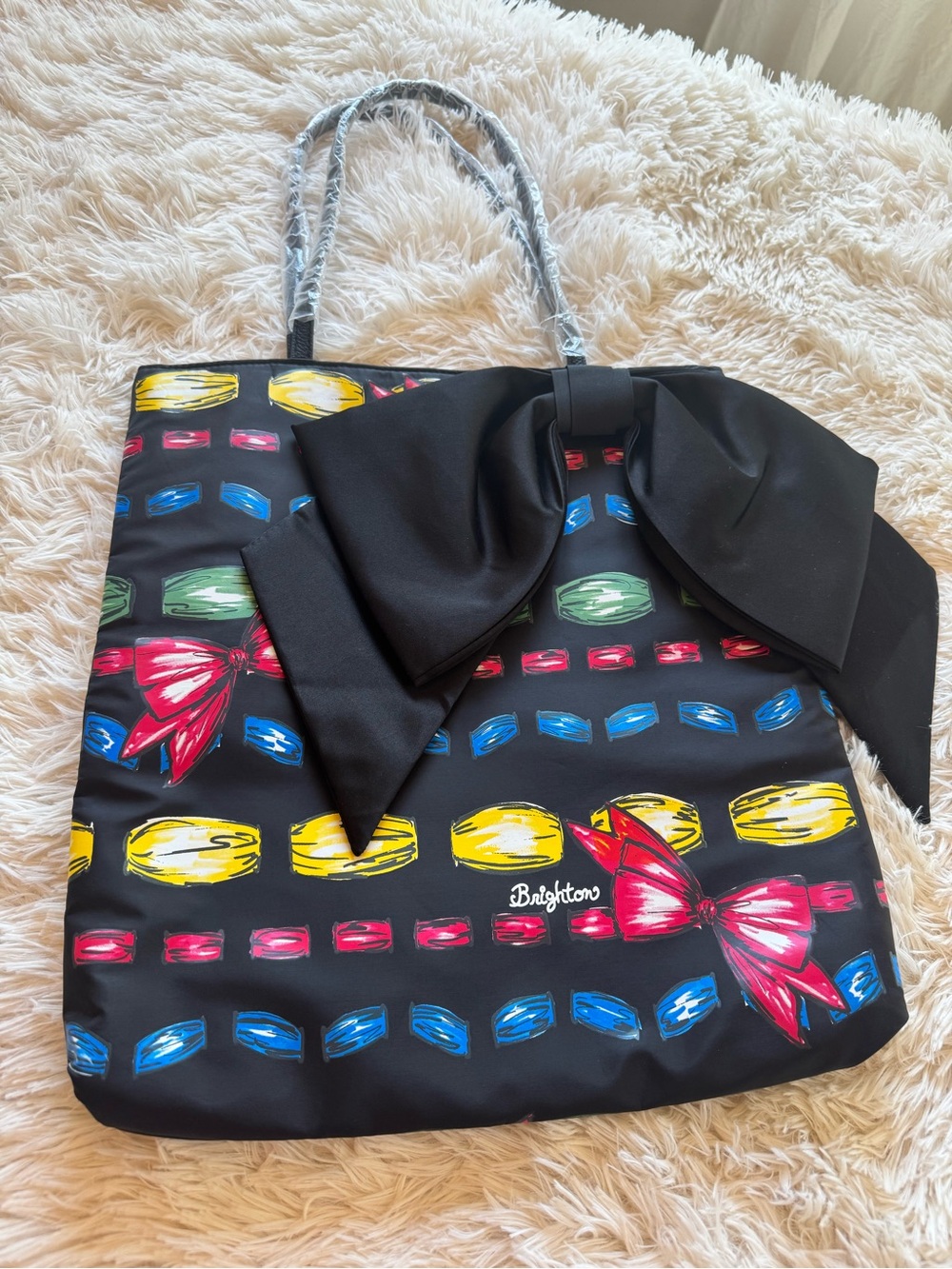Brighton Tote with Multicolor Bow Print and Big Satin Bow - Picture 8 of 8
